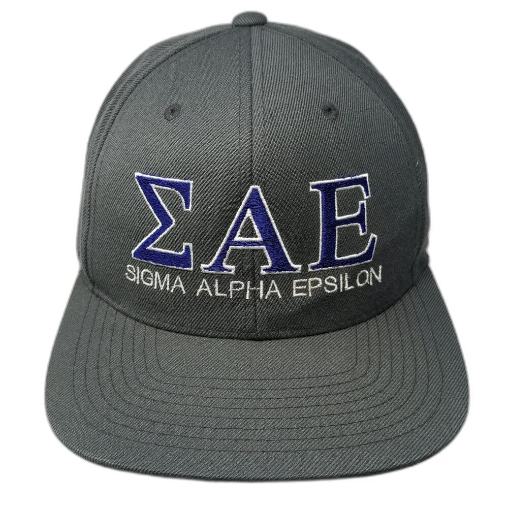 Yupoong Snapback Hat Gray One Size Sigma Alpha Epsilon Greek Life Flat Brim